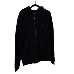 All Saints Mens Black Waffle Knit Zip Up Hoodie Size Large